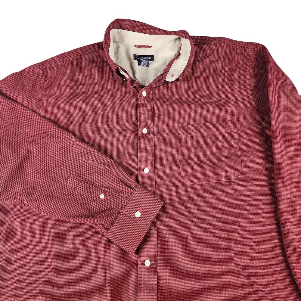 Saddlebred Shirt Mens XL Red Check Long Sleeve Button Down Cotton Casual